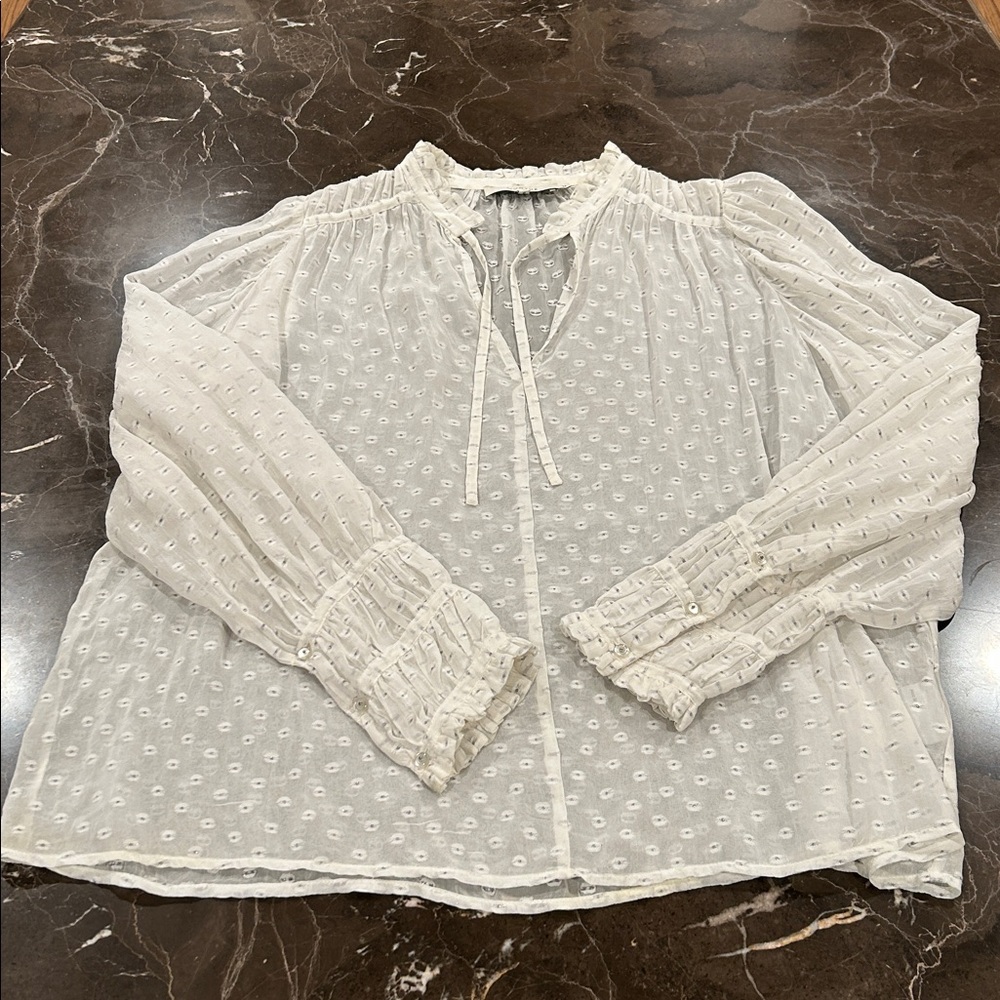 MUNTHE Sheer White Blouse with Ruffle Details